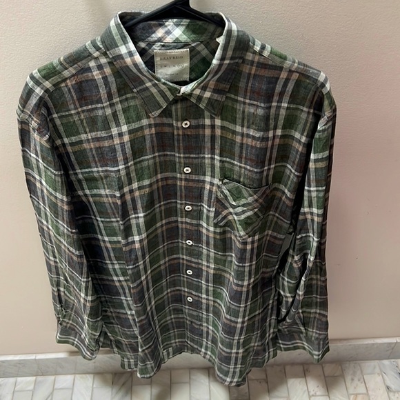 BILLY REID MENS Plaid Linen Button Down - Picture 2 of 5